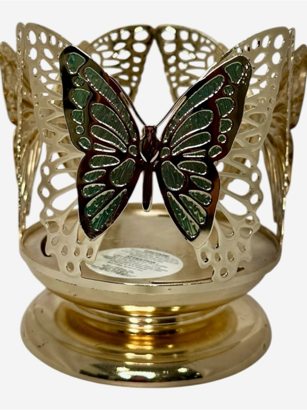 Bath and Body Works Gold Butterfly Metal Candle Holder with Green Enamel Accent